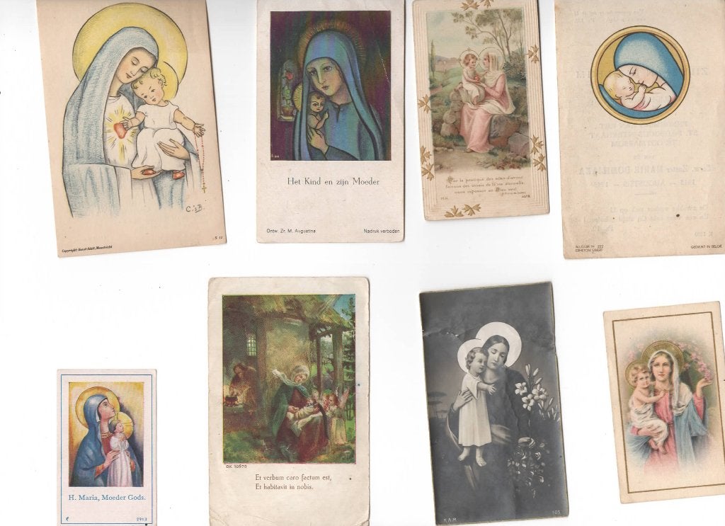 8 oude Prentjes met Maria van de 30er jaren, Verzenden, Gebruikt, Kaart of Prent, Christendom | Katholiek