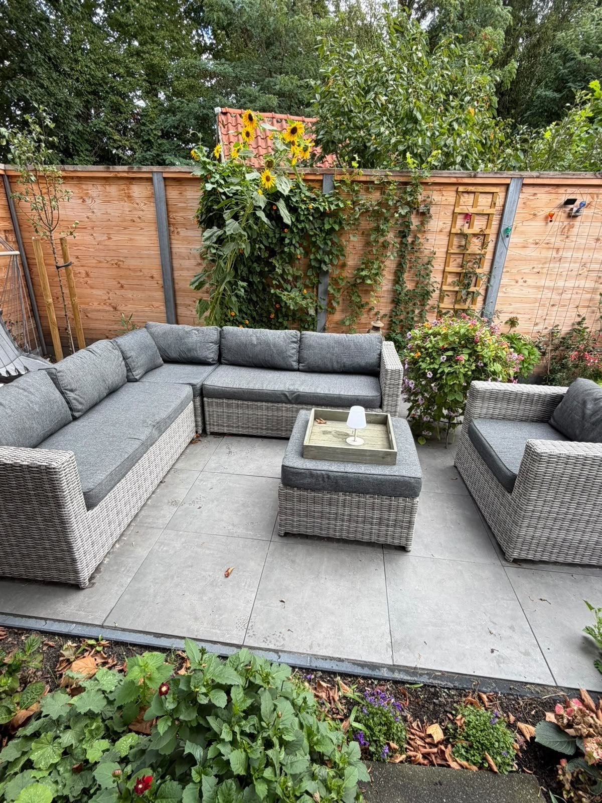 Loungebank met stoel en hocker - 240x240cm, Tuin en Terras, Ophalen, Meer dan 8 zitplaatsen, Loungeset, Wicker