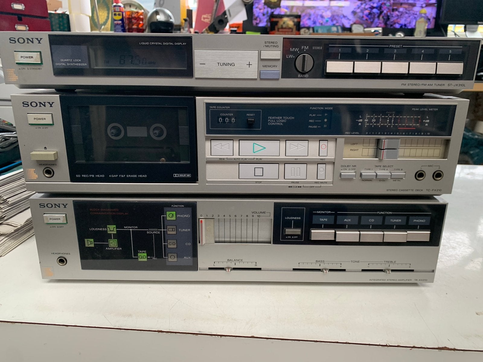 Vintage Sony Stereo Set: Tuner, Cassettedeck, Versterker, 1947KT, Gebruikt, Kringloopafrika@gmail.com, Cassettedeck