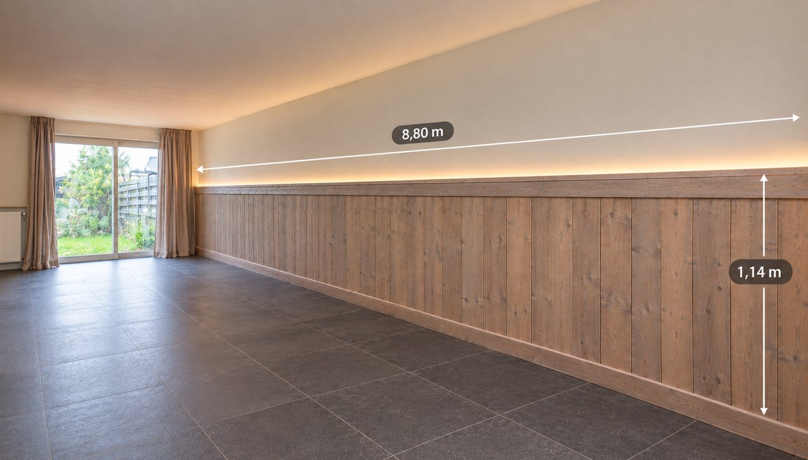 Gebeitste Lambrisering | Steigerhout van 8,80x1,14m, Ophalen, Zo goed als nieuw, Steigerhout, Plank
