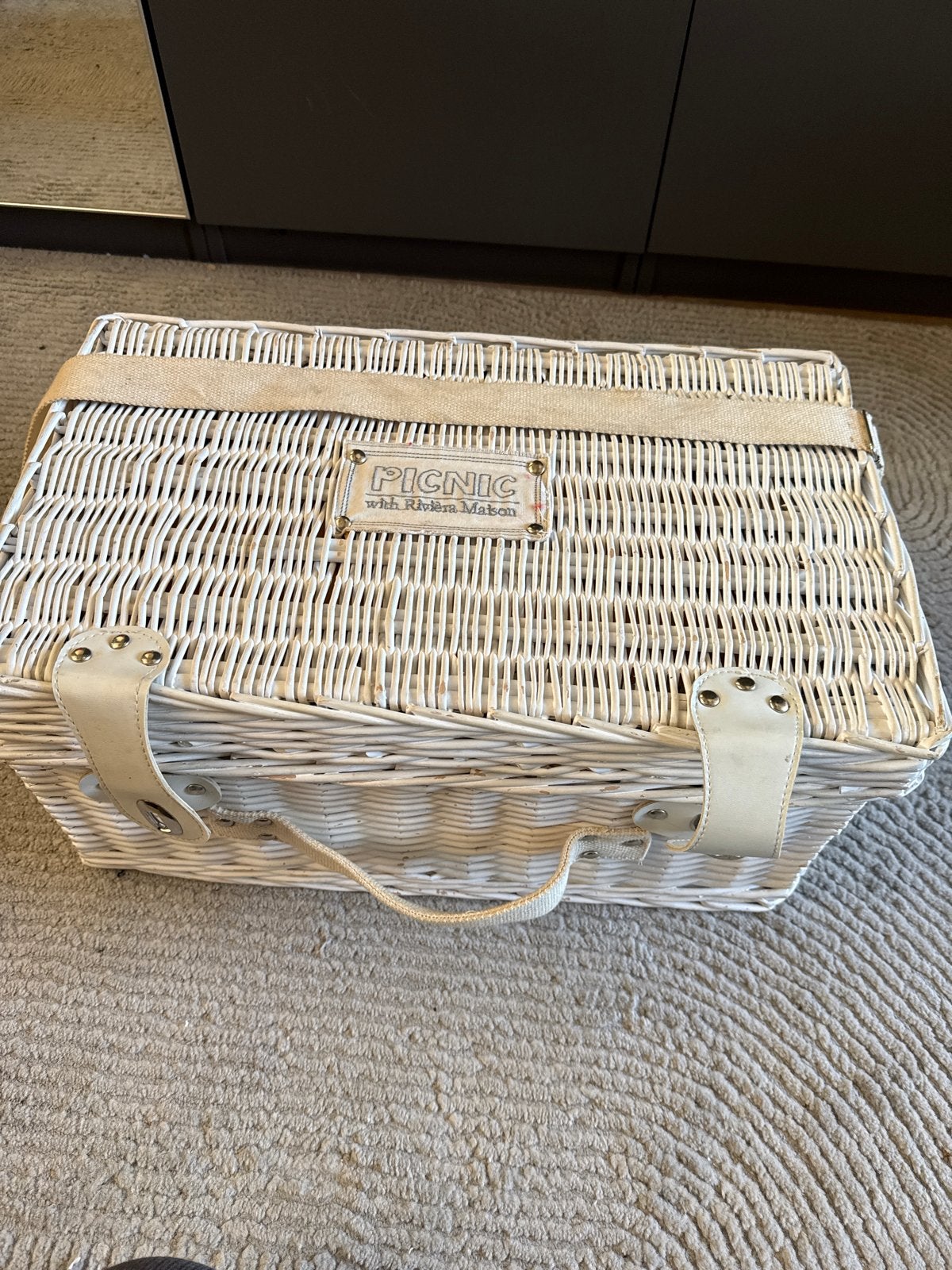 Witte picknickmand Riviera Maison met inhoud, Ophalen of Verzenden, Zo goed als nieuw