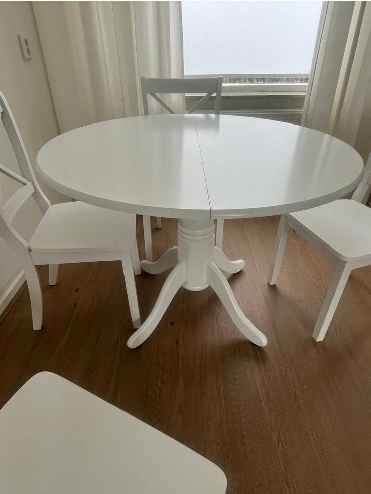 Ronde eettafel 106 doorsnede te koop, Ophalen, 100 tot 150 cm, Rond, Zo goed als nieuw