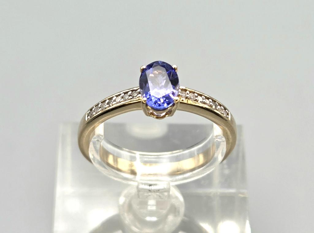 Gouden Vintage ring edelsteen tanzaniet en diamant. 2026/324