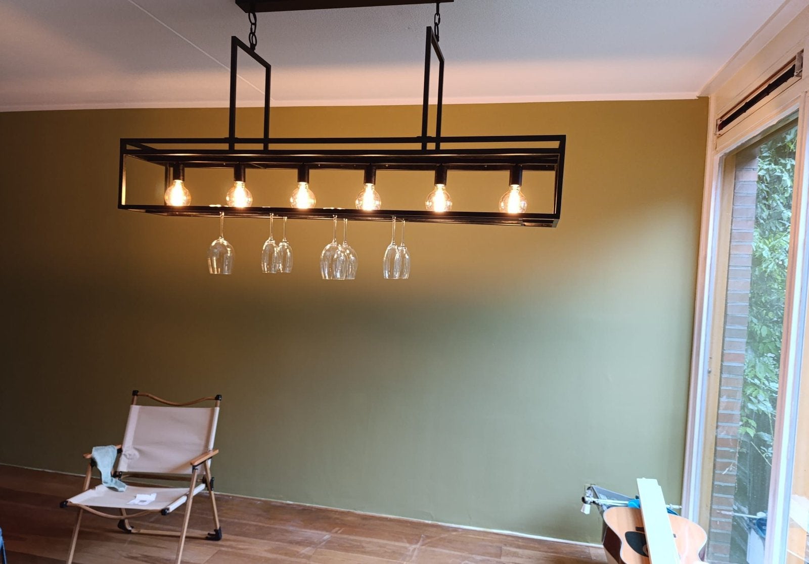 Hanglamp met wijnglazenhouder en 6 lampen, Ophalen, Zo goed als nieuw, Metaal, 50 tot 75 cm