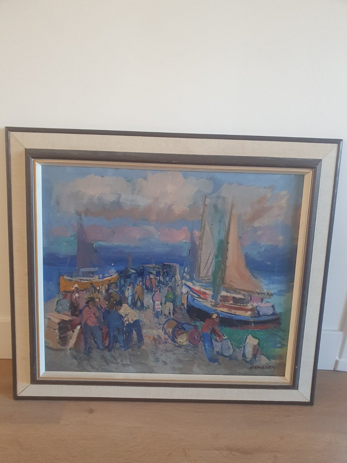 Axel Harald Hamborn Zweedse kunst: Vissersboten in de haven, Ophalen, Origineel werk
