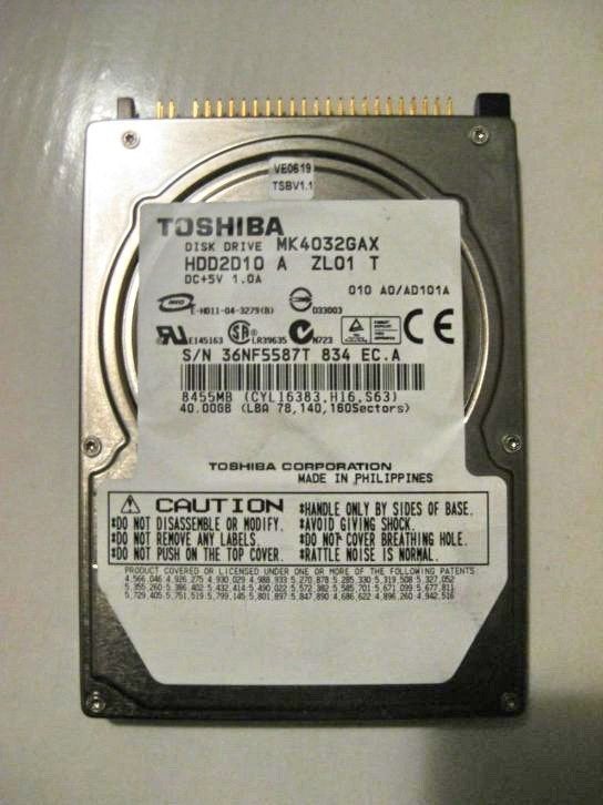 Toshiba MK4032GAX 40GB 5400rpm 2,5" IDE laptop harddisk, Computers en Software, Intern, Gebruikt, HDD, Ophalen of Verzenden