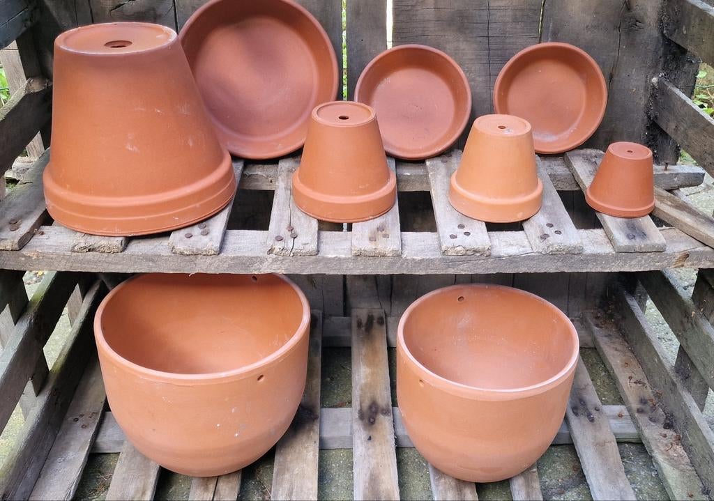 Grote partij terra cotta potten en schalen, Ophalen, Kunststof, Minder dan 30 cm, Rond