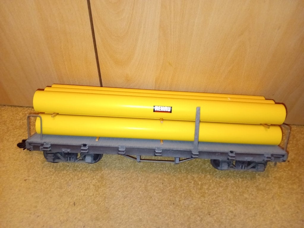 LGB rongenwagen met buizen en Märklin 1 caboose, Gebruikt, Gelijkstroom, Wagon, Ophalen of Verzenden