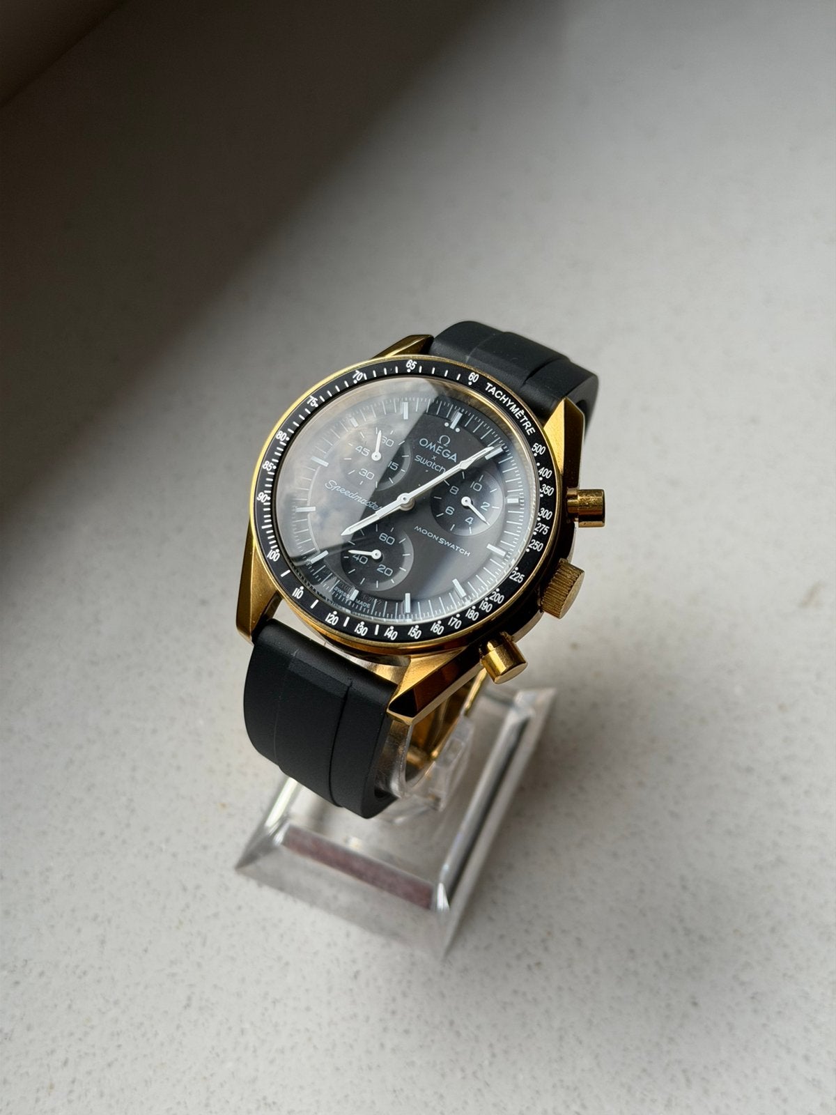 Omega x Swatch MoonSwatch Mission to the Moon– GOLD Case Mod, Ophalen of Verzenden, Zo goed als nieuw, Swatch