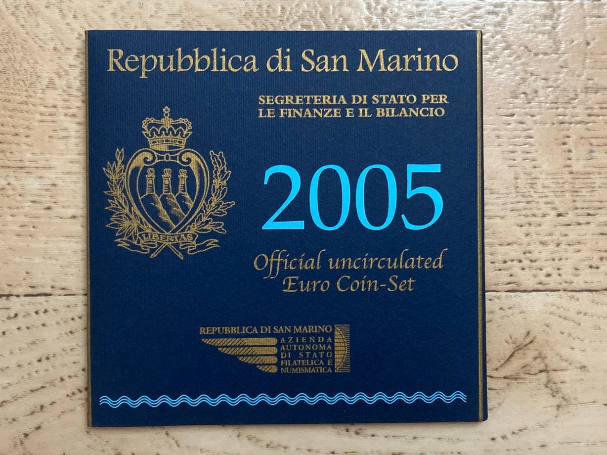 BU set San Marino 2005 Blister 1 cent tm 2 euro + 5 euro, Ophalen of Verzenden, San Marino, Overige waardes, Setje
