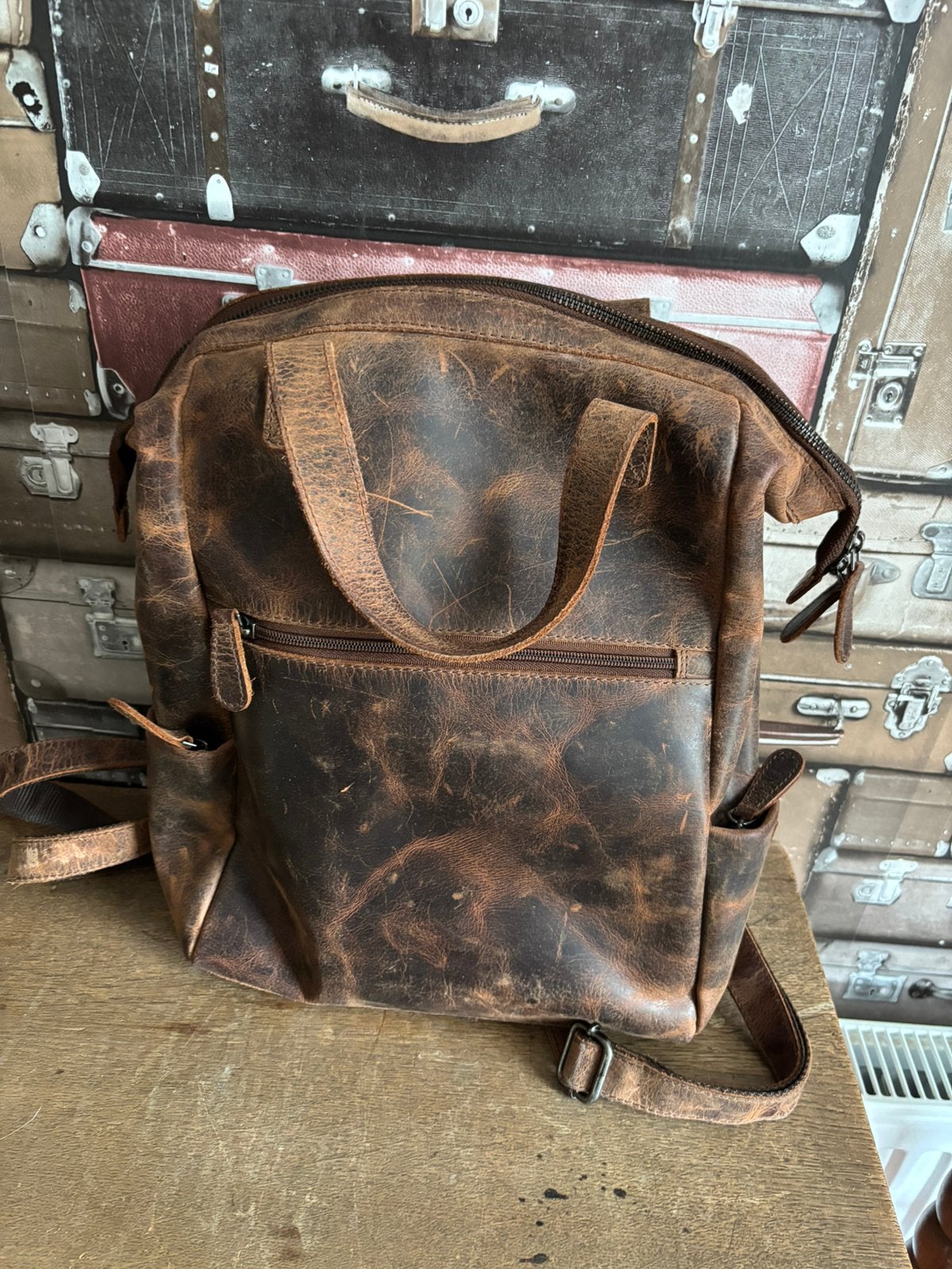 Leren rugtas …, Sieraden, Tassen en Uiterlijk, Tassen | Rugtassen, Ophalen of Verzenden, Zo goed als nieuw, Overige merken, 30 tot 45 cm
