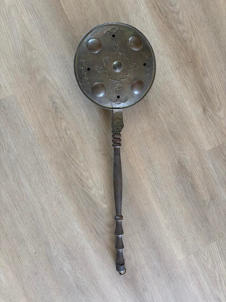 Antieke koperen bedpan met houten steel, Antiek en Kunst, Ophalen, Koper
