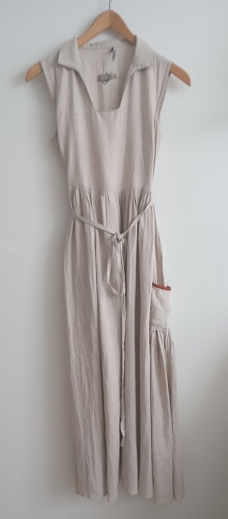 Imprevu Design bijzondere lange linnen jurk, maat M, Verzenden, Beige, Imprevu Design, Zo goed als nieuw