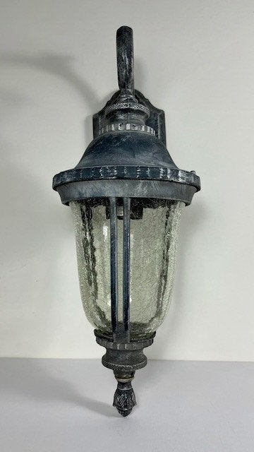 Metalen buitenlamp met craquelé glas, Wandlamp, Ophalen of Verzenden, 50 tot 250 watt, Waterbestendig