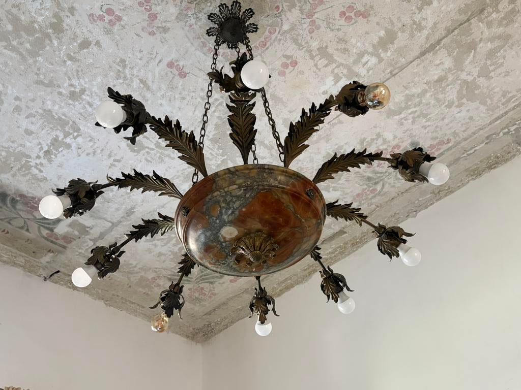 Kroonluchter art deco / liberty onyx albaster 90 cm kasteel, Ophalen of Verzenden