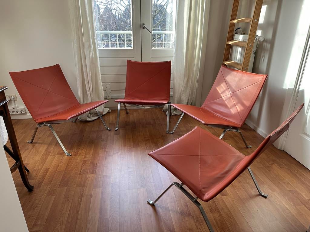 4 fauteuils PK 22 Kold Christensen, Huis en Inrichting, Ophalen, Minder dan 75 cm, Modern, Leer