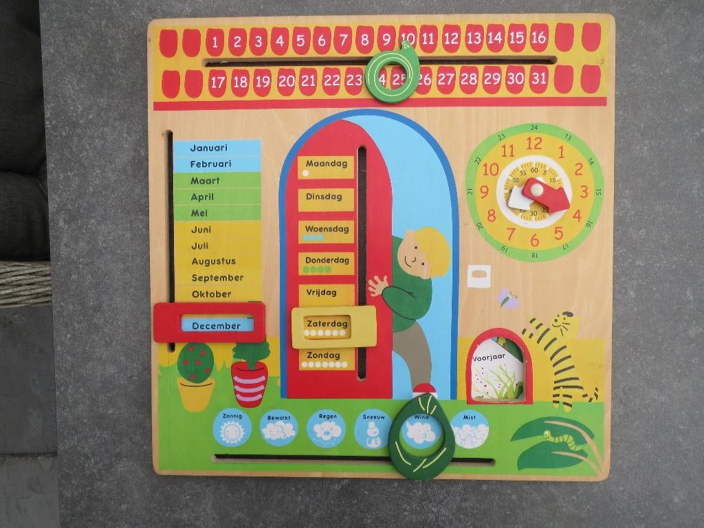 Houten leerklok,  plateau voor aan de muur met klok, Ophalen of Verzenden, Gebruikt