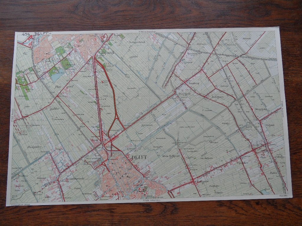 stafkaart  delft  rijswijk  nootdotp  26x46cm   1910  sion, Ophalen of Verzenden