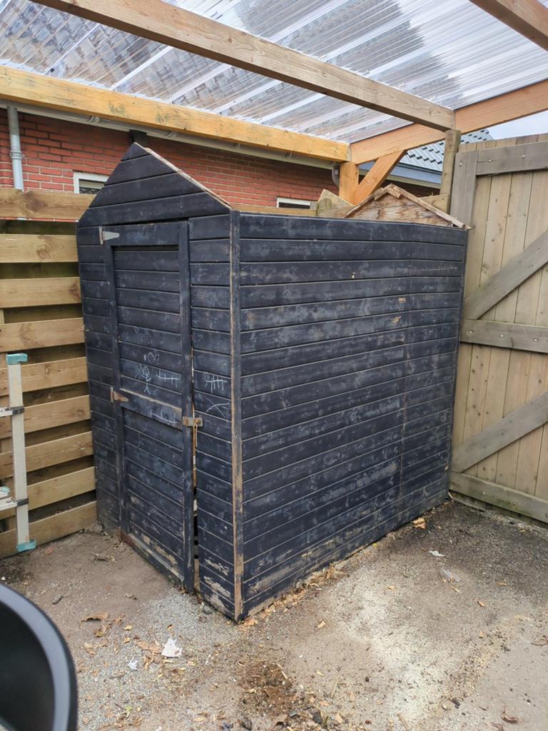 Houten schuurtje/opberghok 180x120x200 cm (nokhoogte), Tuin en Terras, Ophalen, Gebruikt, Hout, Overige typen