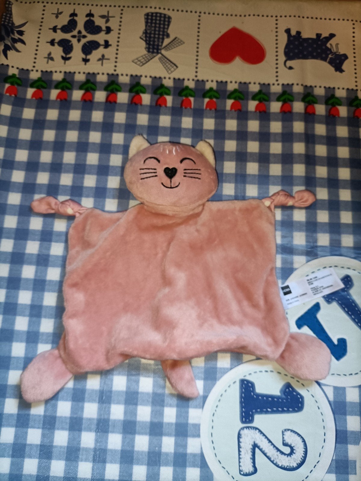Hema roze poes knuffeldoekje met witte stippen, Ophalen of Verzenden, Zo goed als nieuw