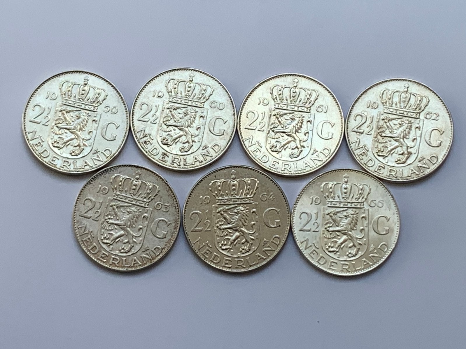 Serie 7 prachtige zilveren rijksdaalders juliana 1959-1966, Ophalen of Verzenden, Koningin Juliana, 2½ gulden