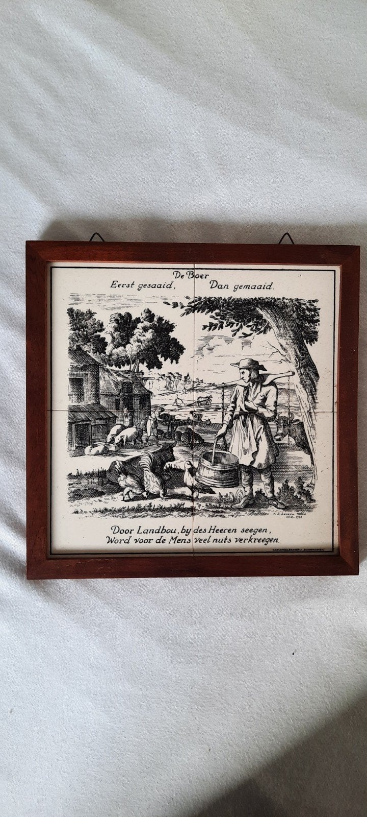 Antieke tegel tableau 'De Boer' van Joustra Leeuwarden, Antiek en Kunst, Ophalen of Verzenden