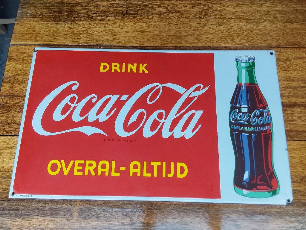 Emaille Coca Cola Reclamebord Bord Fabr Beckers, Antiek en Kunst, Ophalen of Verzenden