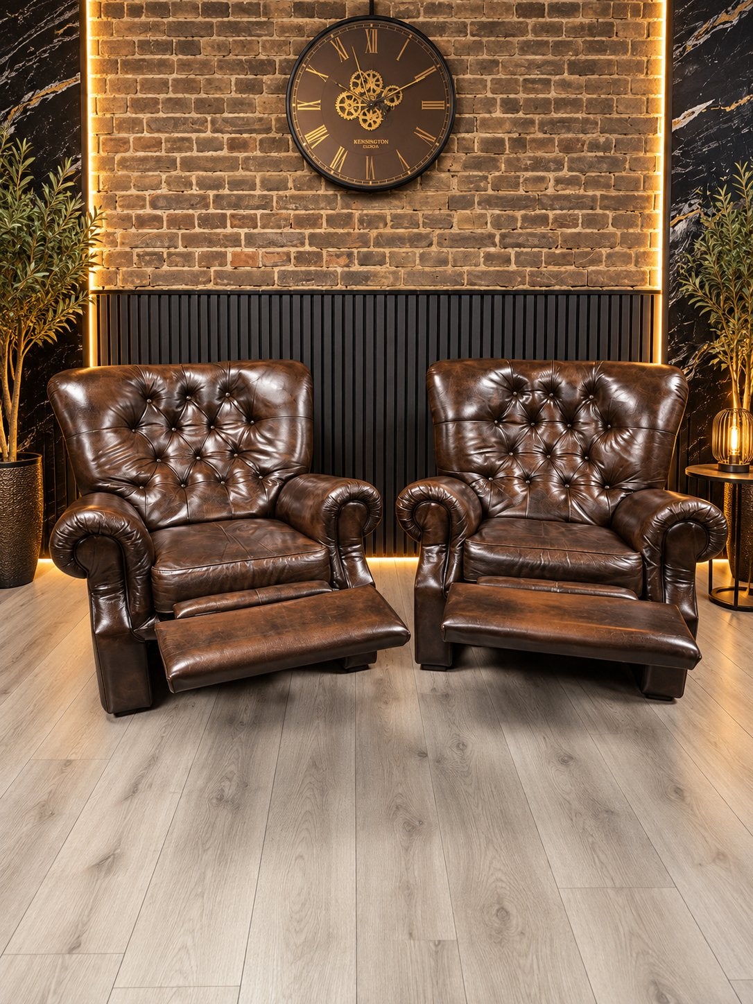 Chesterfield Bruin Lederen Relax Fauteuils !!, Ophalen of Verzenden, 75 tot 100 cm