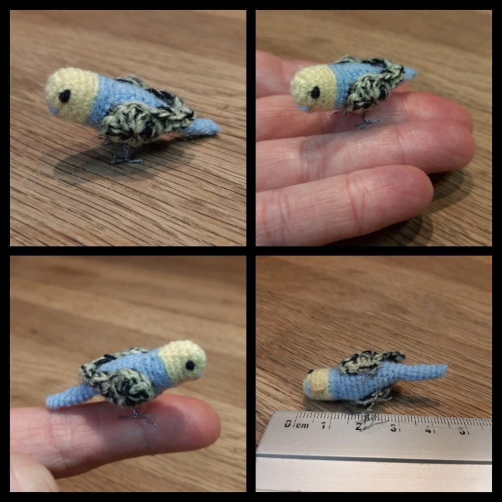 Micro gehaakt parkietje blauw of groen, Ophalen, Nieuw, Popje