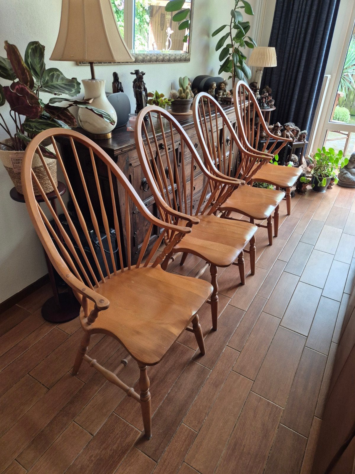 Set van 4 Windsor spijlenstoelen - Hout, Ophalen, Gebruikt, Bruin, Klassiek, Windsor, Spijlenstoel