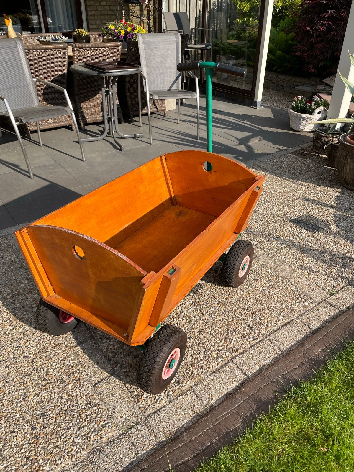 Stevige houten bolderkar met rubberen banden, Caravans en Kamperen, Bolderkarren, Ophalen, Gebruikt