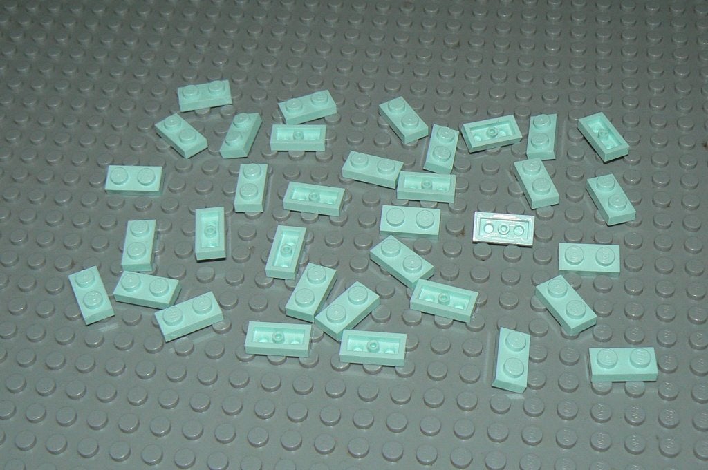 L142 Plaatjes 1x2 licht aqua 35 st., Ophalen of Verzenden, Nieuw, Losse stenen, Lego
