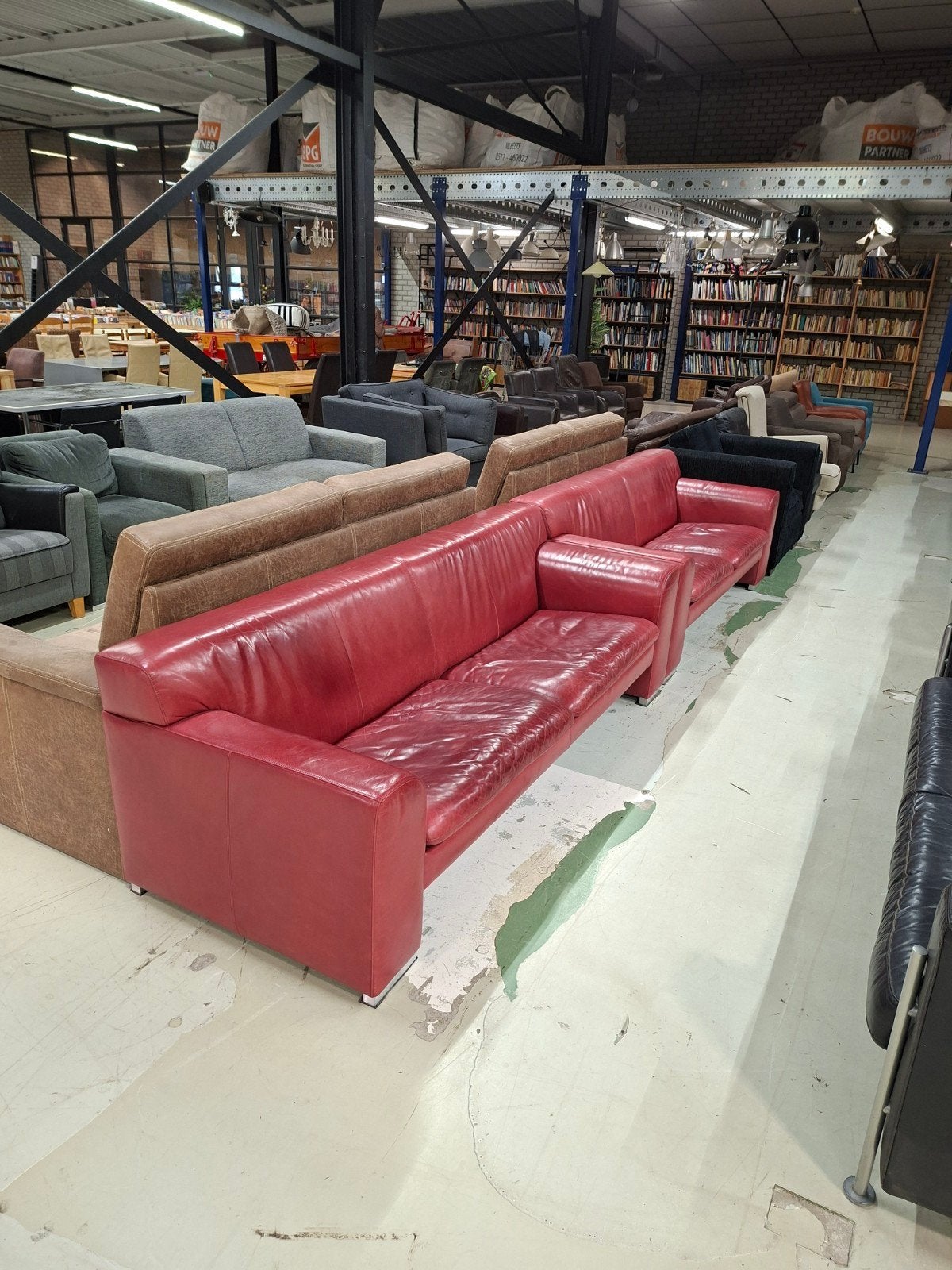 Set Machalke & Machalke Leren Bankstel - Rood, Gebruikt, Onbekend, Leer, Ophalen of Verzenden