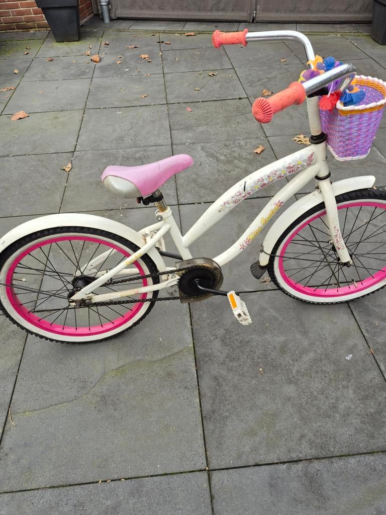Leuke kinderfiets wit/roze met mandje, Ophalen of Verzenden, Gebruikt, 20 inch of meer