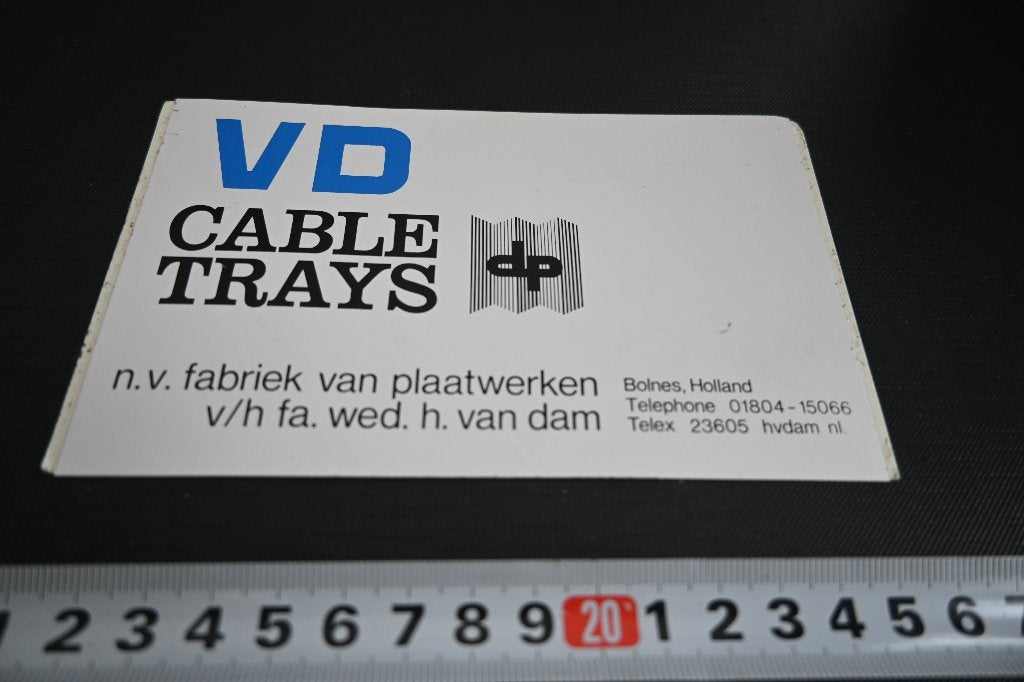 sticker Bolnes VD CABLE TRAYS  Fa. wed. H. van Dam, Ophalen, Zo goed als nieuw