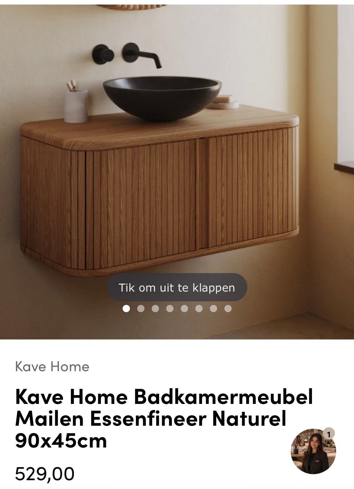 Kave Home Badkamermeubel Mailen Essenfineer Naturel NIEUW, Ophalen, Overige typen, Nieuw, 50 tot 100 cm