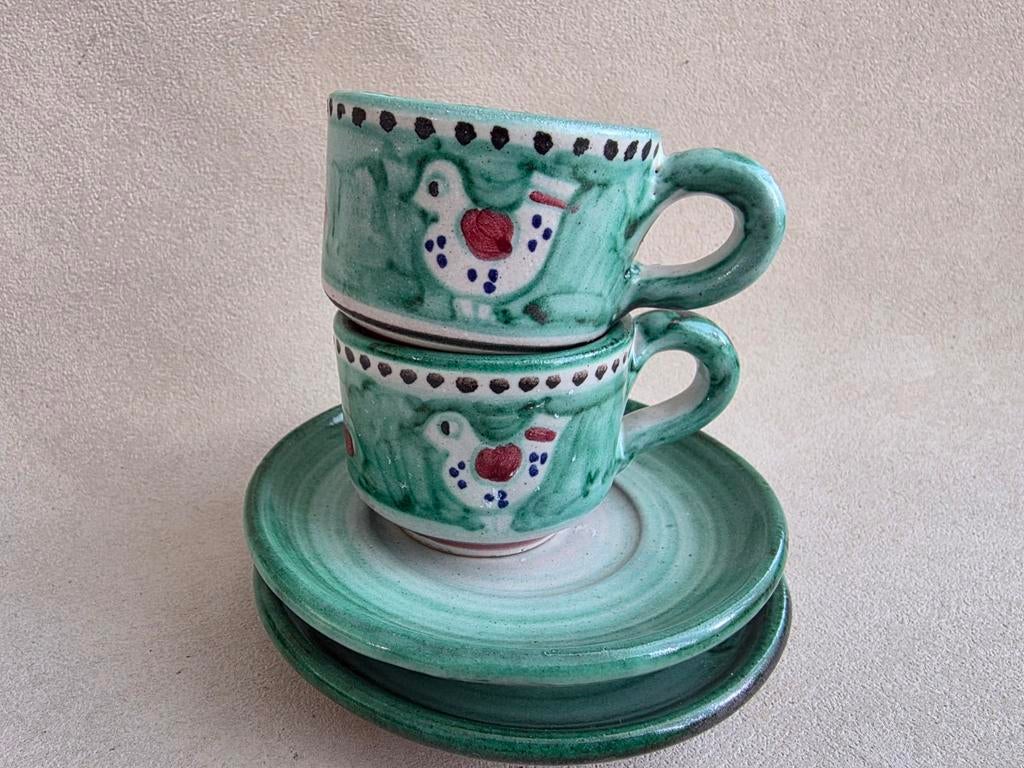 Vintage Italiaanse espresso kopjes met schotel – Sara Vietri, Verzenden