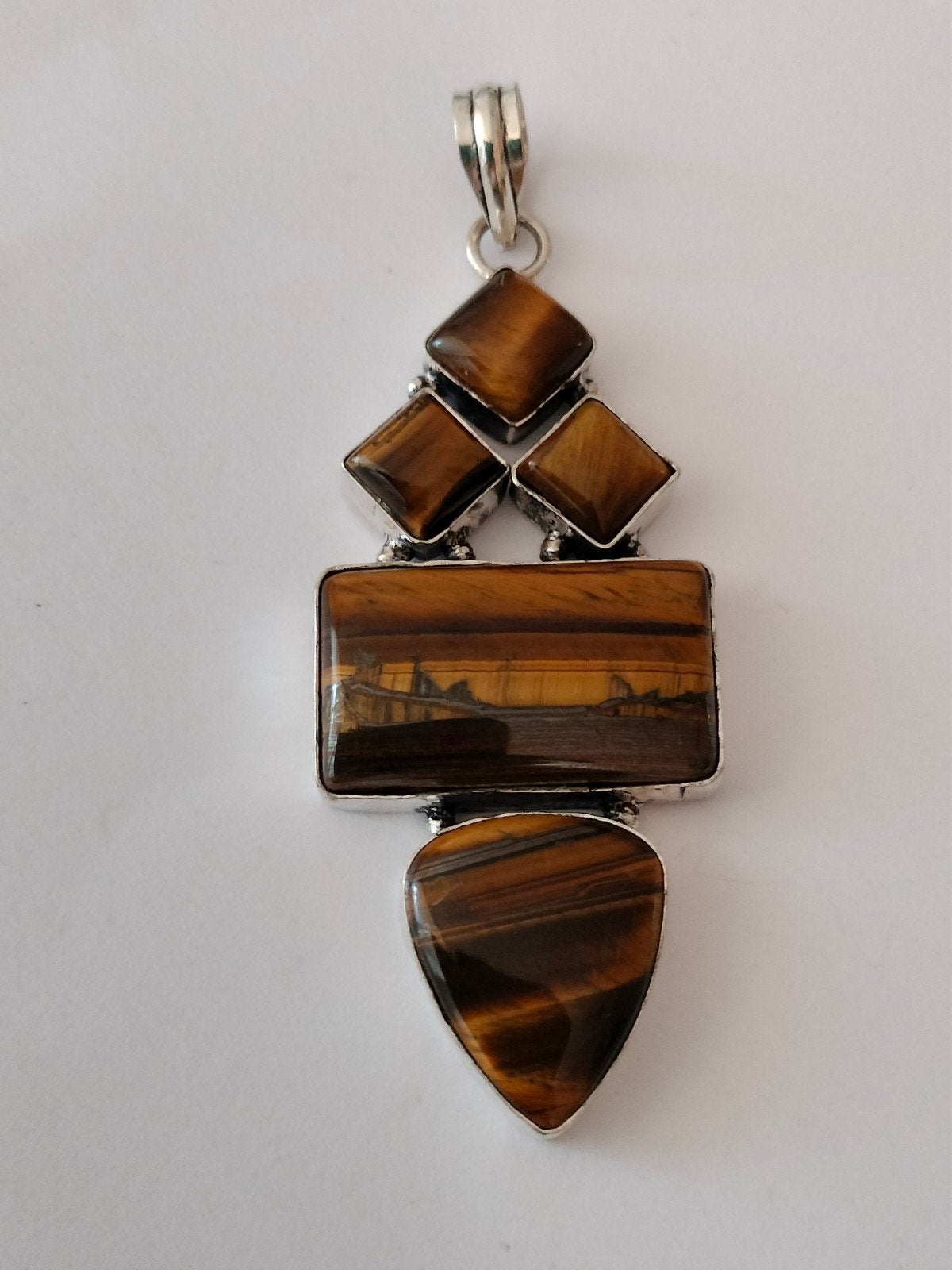 Zilveren grote hanger met tijgeroog, Overige voorstellingen, Bruin, Verzenden, Nieuw