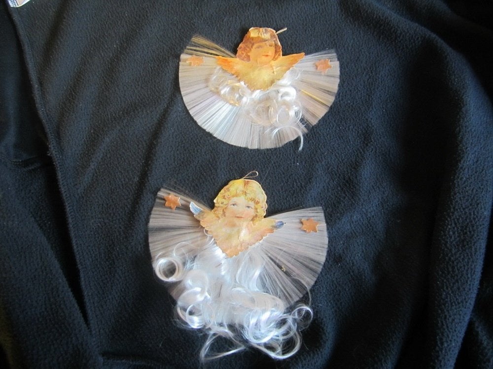 2 antieke engeltjes met gesponnen glas staart, Kerst, Diversen, Kerst, Verzenden