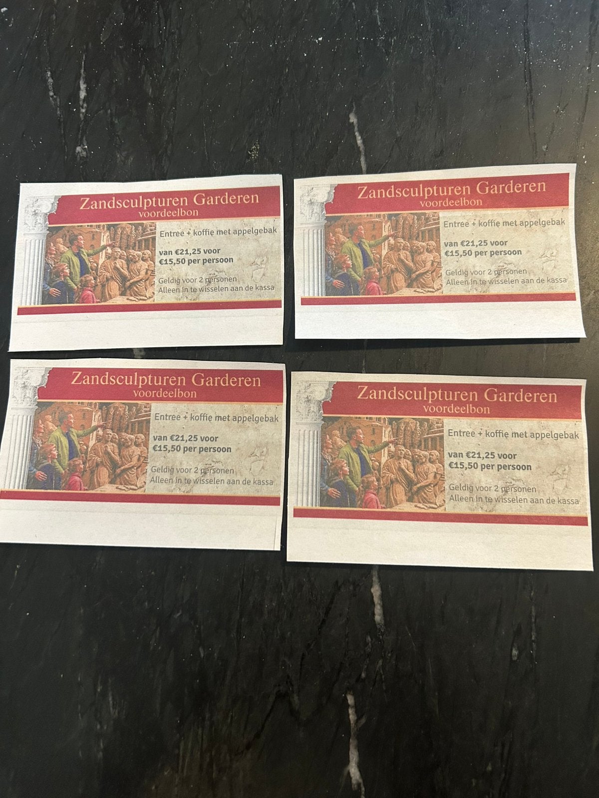 GARDEREN ZANDSCULPTUREN €15,50 incl koffie&taart ipv €21,25, Tickets en Kaartjes, Drie personen of meer, Kortingsbon, Arrangement