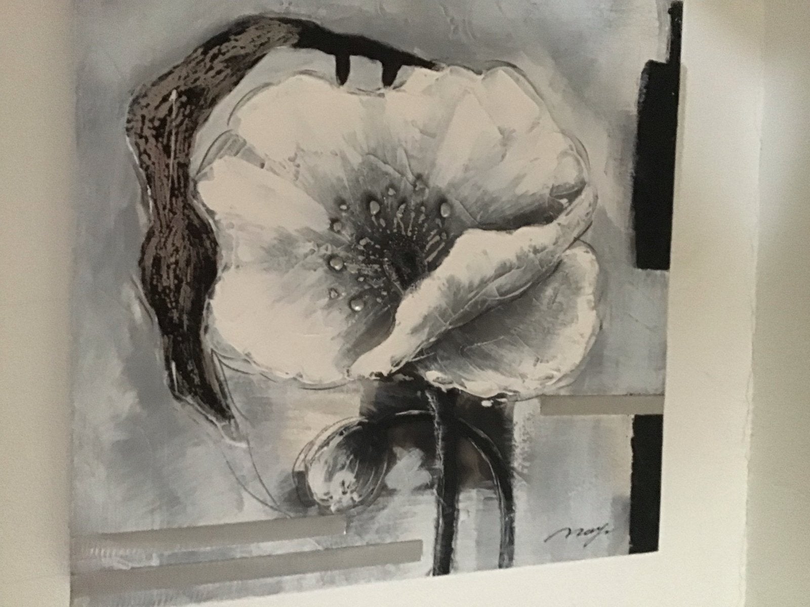 Schilderij olieverf Nuy - Abstracte bloem in zwart/wit, Antiek en Kunst, Kunst | Schilderijen | Modern, Ophalen