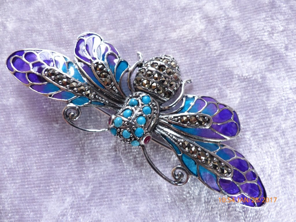 Prachtige Grote Zilveren Tiffany Broche - Vlinder, Verzenden, Zilver, Broche, Met edelsteen