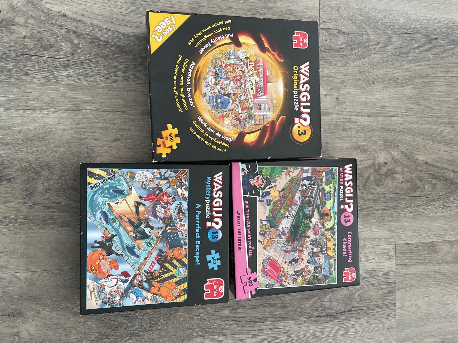 3 Wasgij Puzzels: Original, Mystery & Destiny  (500 stukjes), Ophalen of Verzenden, 500 t/m 1500 stukjes, Gebruikt, Legpuzzel