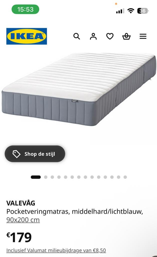 IKEA VALEVÅG Pocketveringmatras, middelhard, 90x200 cm, Ophalen, 90 cm, Eenpersoons, Nieuw