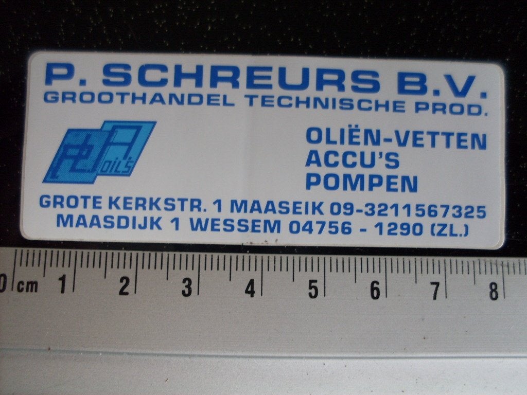sticker P. Scheurs technische produkten maaseik wessem, Verzenden, Zo goed als nieuw, Bedrijf of Vereniging