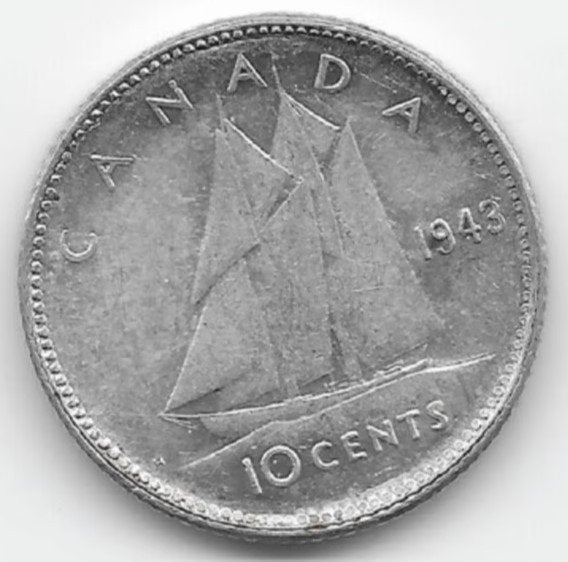 Canada 10 cents 1943 KM# 34, Postzegels en Munten, Verzenden, Noord-Amerika, Losse munt, Zilver