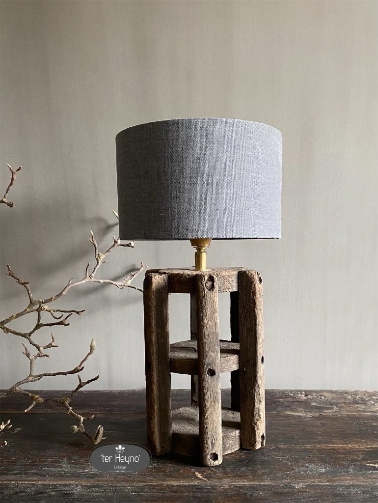 Houten Cotton Mill lamp Aura Peeperkorn stoer sober wonen, Huis en Inrichting, Met schakelaar, 32 cm, Verzenden, Natuurlijk materiaal