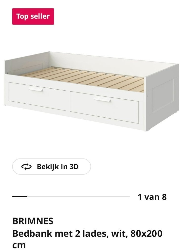 Brimnes bedbank met matrassen, Ophalen, Gebruikt, Wit, Tweepersoons