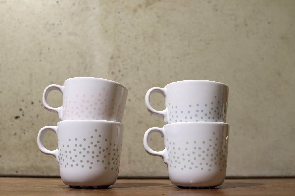 Set van 4 Ikea bekers - Forlaga - Maria Vinka - Polkadots, Gebruikt, Keramiek, IKEA, Ophalen of Verzenden