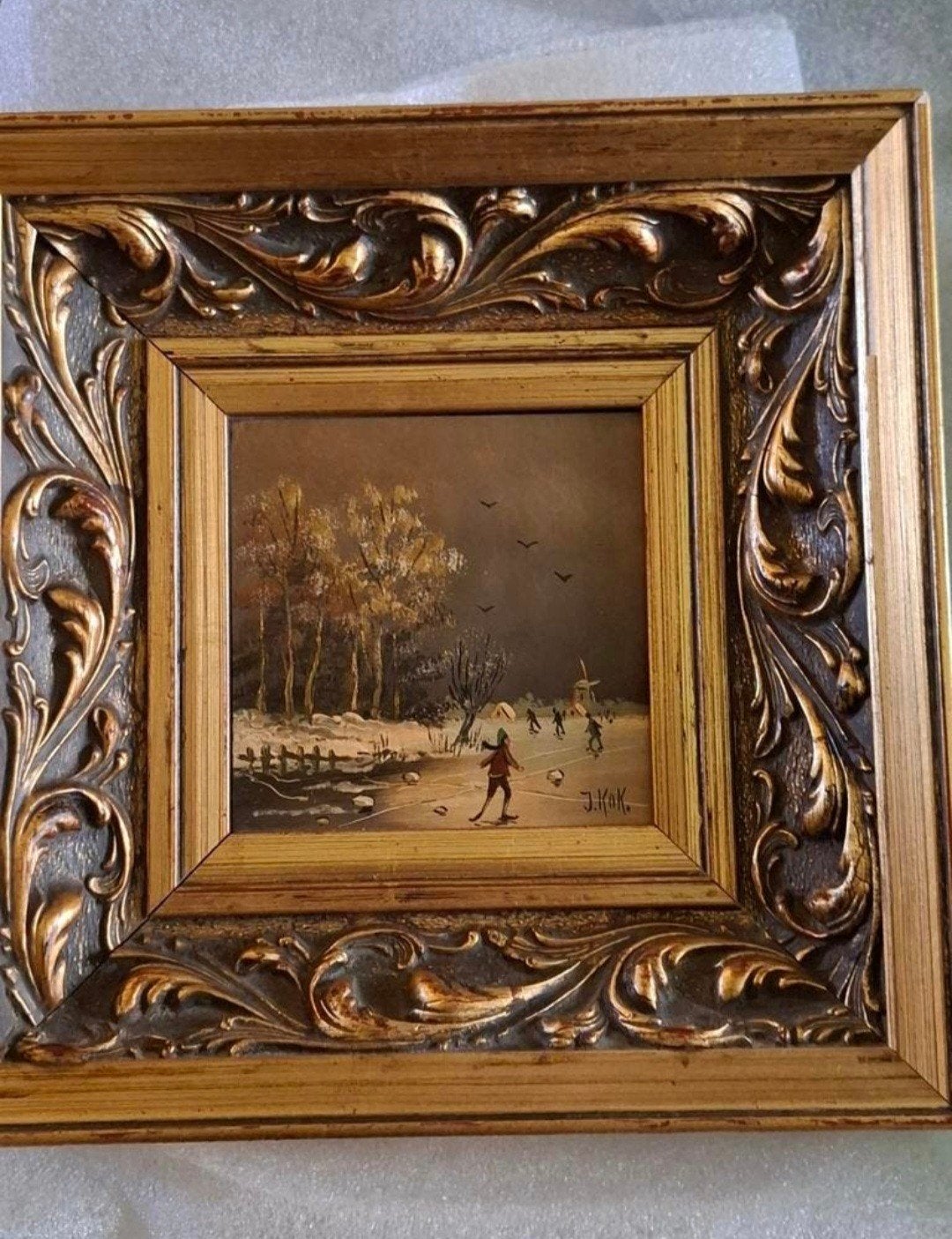 Prachtig olieverfschilderij op paneel. van J. Kok,, Ophalen of Verzenden